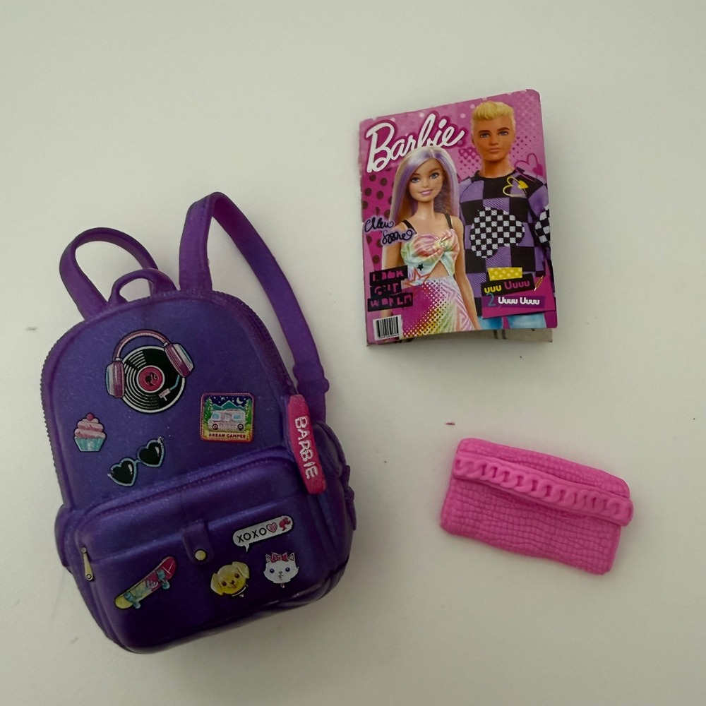 Barbie Purple Glitter Backpack Pink Clutch‎ Magazine Laptop Doll Accessory Lot